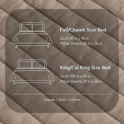 EVERGRACEHOME Cotton Sateen Quilt Set Queen Size, Pre-Washed Cotton Channel Stitch Coverlet Bedspread, 3 Pieces Lightweight Soft Bedding Sets for All Season, with 2 Pillow Shams, Stone Taupe