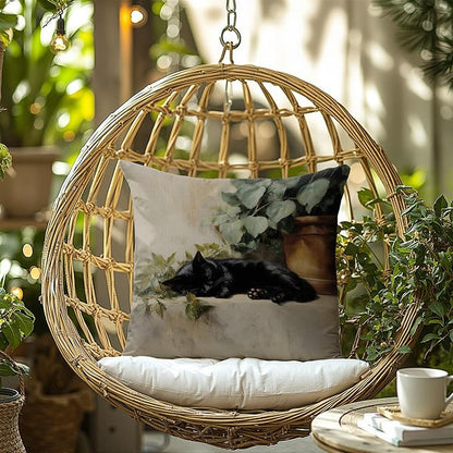 Vintage Sleeping Black Cat Throw Pillow Covers 18x18, cat Gifts for Women,Rustic Farmhouse Decor, Gothic Moody Black Kitten Pillowcase，Aesthetic Black Cats Vintage Cats Decor
