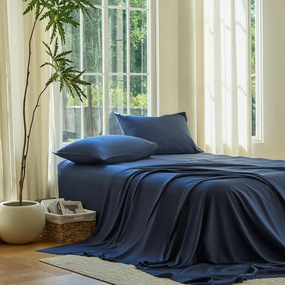 DOZ Sheet Set, 100% Viscose derived from Bamboo, Organically Grown, Buttery Soft, Cooling Sheets, High GSM, Deep Pockets - 3 Piece - 2 Pillowcases 1 Fitted Sheet (Sapphire, King)