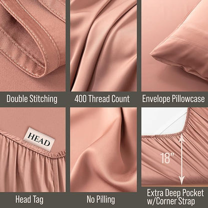 Bella Coterie Luxury Bamboo Viscose Queen Size Sheet Set | 100% Organically Grown | Ultra Soft | Cooling for Hot Sleepers | 18" Deep Pocket [Raisin]