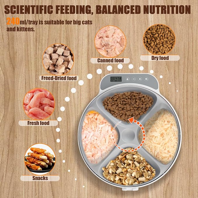 Automatic Wet Food Cat Feeder, Auto Refrigerated Wet Foods Feeder for Cats Dogs 4 Meal Timed Fresh Foods Dispenser with 2 Ice Packs Small Pet Feeders for Kitty Puppy Automatic Cat Dog Food Bowl