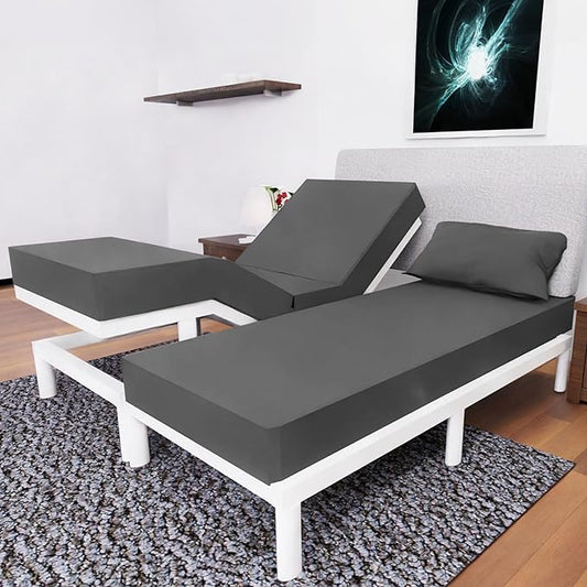 Split Queen Sheets - 5 Pcs Set for Adjustable Bed - Soft, Wrinkle-Resistant (Dark Grey)