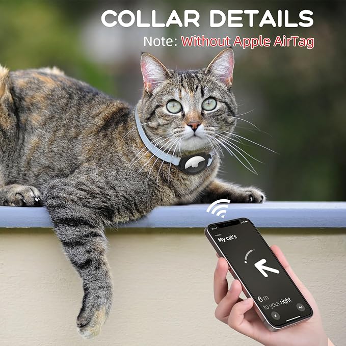 AirTag Cat Collars, Stretchy Collar with Air Tag Holder and Bell | Breakaway - Ultra Design Elastic - GPS Tracking Collars - Adjustable Size for Cats & Puppies 7.5-12.5" - (Blue)
