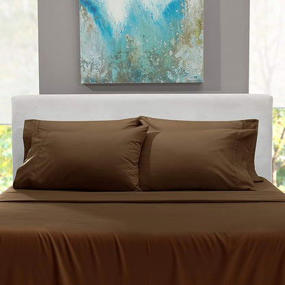 Hearth & Harbor Extra Deep Pocket Sheets - Fits Mattress 18-24 Inches Deep - Extra Deep Pocket Twin XL Sheets Sets - 4 Piece Twin XL Size - Brown
