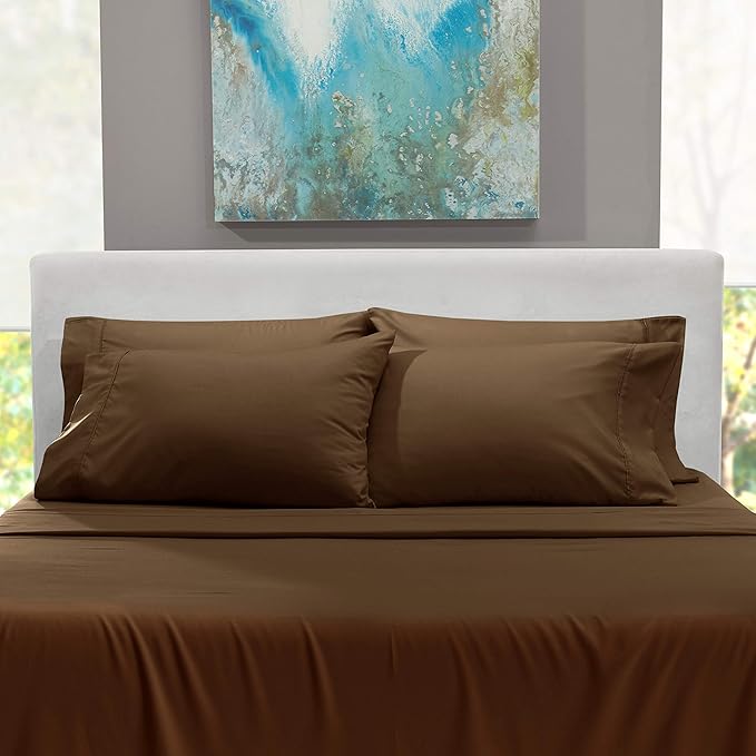Hearth & Harbor Extra Deep Pocket Queen Sheets Sets - Fits Mattress 18-24 Inches Deep - Extra Deep Pocket Sheets - 6 Piece Queen Size - Brown