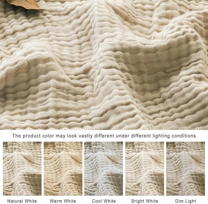 EMME Cotton Muslin Blanket Twin XL - 66"x90" Lightweight Breathable Light Tan Layering Bedspread Coverlet All Season Gauze