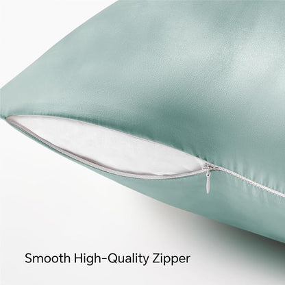 BEDELITE Satin Pillowcase with Zipper, Haze Blue King Size Pillow Cases Set of 2, Super Soft and Cooling Similar to Silk Pillow Cases, Gift for Women Men(20x36 Inches)