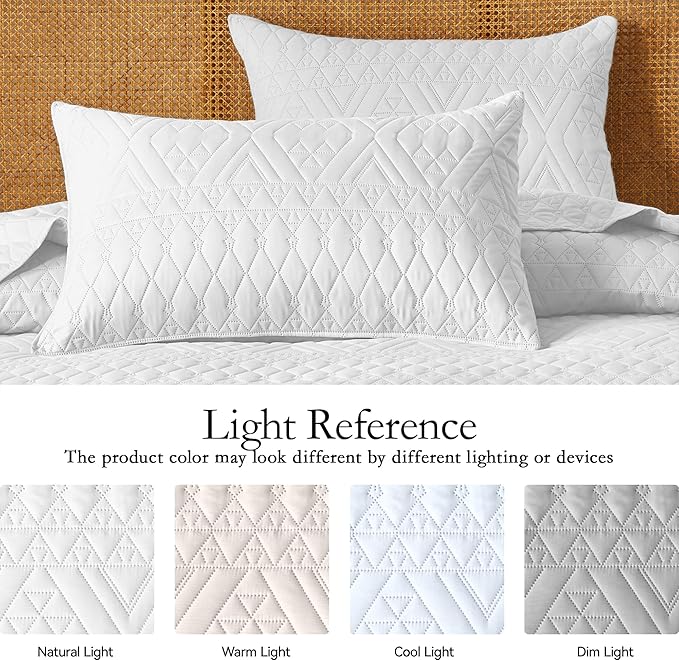 akkialla Full/Queen Size Quilt Bedding Set,White Lightweight Microfiber Soft Bedspread,Modern Style Geoetric Pattern Coverlet Set for All Seasons,3 Piece(1 Quilt,2 Pillow Shams) | Breathable material, Easy care