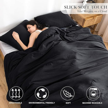 COTTEBED Ultra-Soft Black Comforter King, Cozy Softness Solid Chic Washed PolyCotton Microfiber, California King Size Bedding Down Comforter Blanket Set and Pillowcase, Lightweight But Warm All Season