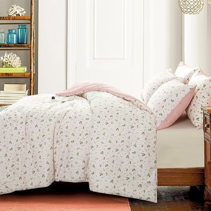Comforter Set Twin Floral 2 Pieces Soft Bedding Set Garden Style Pink Flower Print Botanical Flowers Comforter Set for All Seasons 1 Comforter and 1 Pillowcases