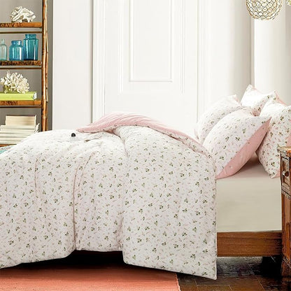 Floral Comforter Set Full Soft Bedding Comforter Set 3 Pieces Garden Style Pink Flower Print Botanical Flowers Comforter Set for All Seasons 1 Comforter and 2 Pillowcases (Floral, Full)