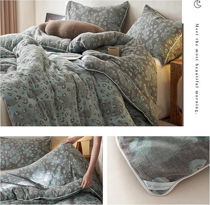 HighBuy Boho Leopard Print Queen Size Comforter Set Muslin Cotton Bedding Set Animal Cheetah Printed Comforter Sexy Soft Fluffy with 2 Pillowcases for All Season-Queen Size