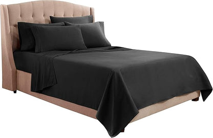 Clara Clark King Sheets, 6 Piece Set - Hotel Luxury Sheets for King Size Bed, Super Soft Bedding Set, King Size, Black