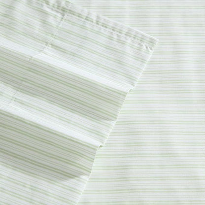 Laura Ashley - Queen Sheet Set, Crisp & Cool Cotton Percale Bed Sheets, Deep Pockets, Striped Bedding with Matching Fitted Sheet & Pillowcases (Bedford Skinny Stripe Green)