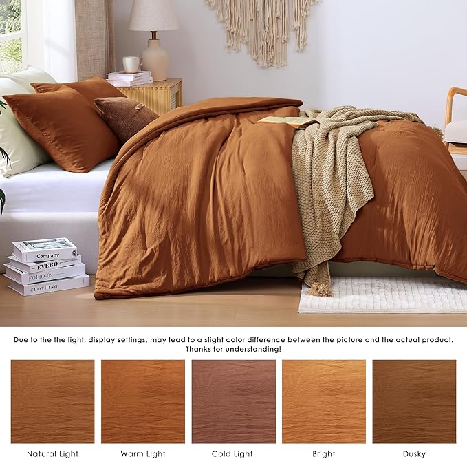 WRENSONGE Twin/Twin XL Comforter Set - 2 Pieces Prewashed Burnt Orange Comforter Soft Lightweight for All Seasons, Fluffy Down Alternative Twin XL Comforter with 1 Pillow Sham