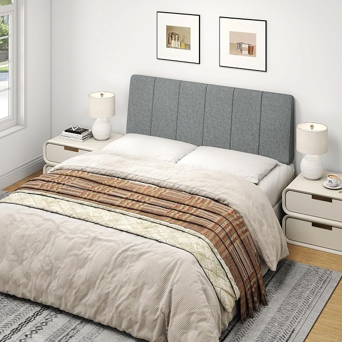 Full Size Headboard Only-No Assembly Required, Dark Gray | Easy to use no assembly required, Linen fabric and extra-thick foam for added comfort, Modern style headboard full size