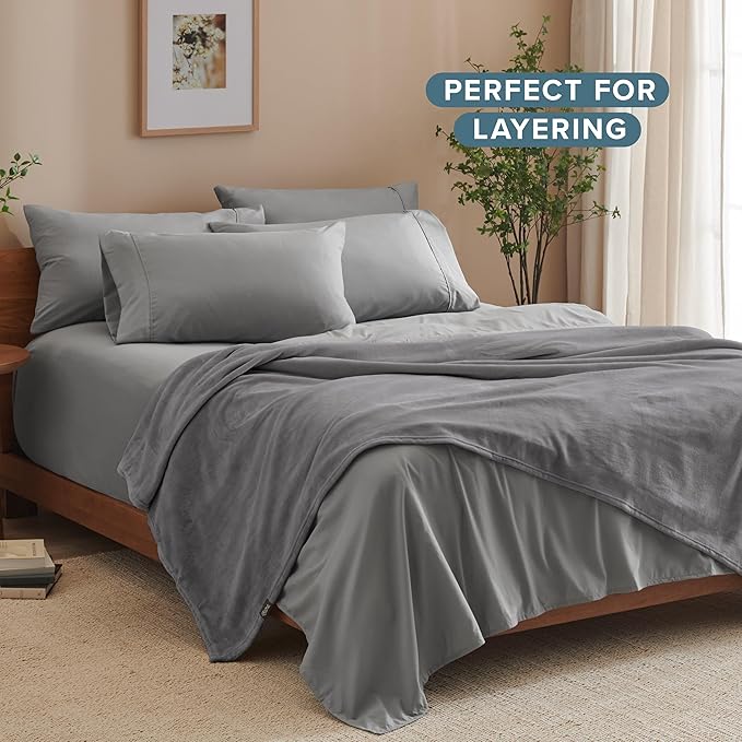 Bare Home Fleece Blanket - Throw Travel Blanket - Grey - Lightweight Blanket for Bed, Sofa, Couch, Movie Night, Camping, and Travel - Microplush - Ultra Soft Warm Blanket (Throw/Travel, Grey)