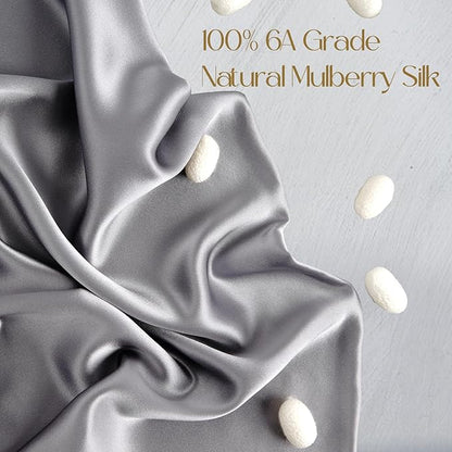 ZIMASILK 100% Pure Mulberry Silk Pillowcase for Hair and Skin Health,Soft and Smooth,Both Sides Premium Grade 6A Silk,600 Thread Count,with Hidden Zipper,1pc (Queen 20''x30'',Silver Grey)