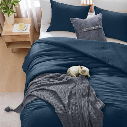 WRENSONGE Queen Comforter Sets - 3 Pieces Prewashed Serenity Blue Comforter Soft Lightweight for All Seasons,Down Alternative Comforters Queen Size with 2 Pillow Shams