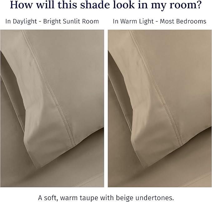 Luxuriously Soft Premium 600 Thread Count, 100% Cotton Set of 2 Cases, Crisp King Size Pillow Cases 2Pc, Fits King Pillows (Cool Taupe)