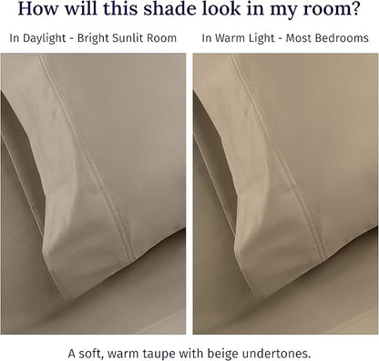 Luxuriously Soft Premium 600 Thread Count, 100% Cotton Set of 2 Cases, Crisp King Size Pillow Cases 2Pc, Fits King Pillows (Cool Taupe)