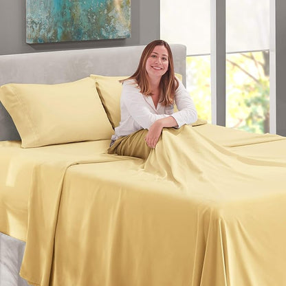 Nestl Full Size Sheet Set, 4 Piece Extra Deep Pocket (18-24 inches), Microfiber, Hotel Luxury, Soft, Breathable, Wrinkle-Free, Easy to Care, Vanilla Yellow