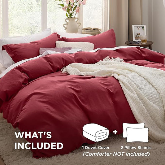 Bedsure Red Duvet Cover Queen Size - 3 Pieces Prewashed Cotton-Like Polyester Extra Soft Bedding Set, Includes 1 Duvet Cover 90x90 Inches with Zipper Closure & 2 Pillow Shams, Comforter Not Included