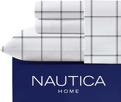 Nautica- Full Size Sheet Set, Crisp & Tailored Cooling Sheets with a Smooth Cotton Percale Lightweight Feel - Bed Sheets with Matching Pillowcases & Fitted Sheet (Plot Black)