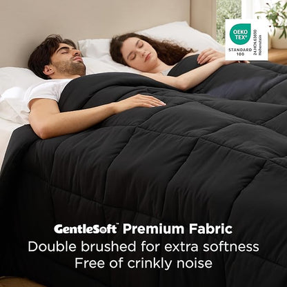 Bedsure Comforter Duvet Insert - Quilted Comforters Oversize Queen Size, All Season Duvet, GentleSoft Down Alternative Bedding, with 8 Tabs, Gifts for Women/Men, Black, Oversize Queen 98 x 98 Inches