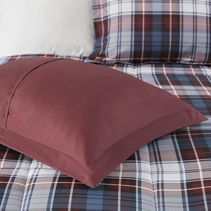 Madison Park Essentials Parkston Plaid Comforter, Matching Sham, 3M Scotchguard Stain Release Cover, Hypoallergenic All Season Bedding-Set, Twin/ Twin XL, Red, 2 Piece