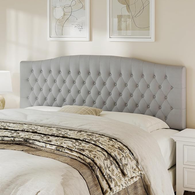 King Headboard Only, Velvet Classic Tufted Design, Silver Gray | 2 installation options: 1.bed frame mount 2.wall mount (for adjustable bed), Classic hand-tufted headboard king size