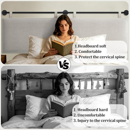 BSHOMGI King Headboard, Wall Mounted Headboards for Bed with Linen Upholstery Hanging Head Board for Bedroom Sturdy and Durable Solid Wood Thanksgiving Day, Christmas for Family(Beige, King)