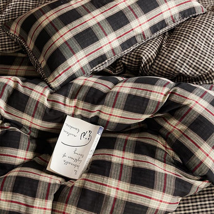 EAVD Vintage Red&Black Plaid Duvet Cover Queen Soft 100% Muslin Cotton Retro Grid Checkered Bedding Set with 2 Pillowcases Reversible Gingham Duvet Cover with Zipper Closure
