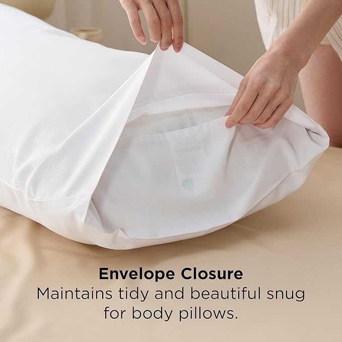 Bedsure Body Pillow Cover, Cooling Body Pillow Pillowcase for Hot Sleepers, Rayon Derived from Bamboo White Pillowcase, PureWoven Silky Soft Long Pillow Case Cover with Envelope Closure, 20x54 Inches