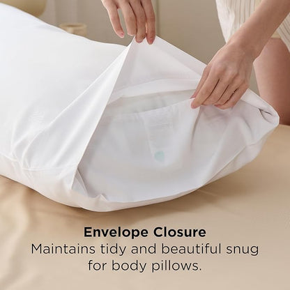 Bedsure Body Pillow Cover, Cooling Body Pillow Pillowcase for Hot Sleepers, Rayon Derived from Bamboo White Pillowcase, PureWoven Silky Soft Long Pillow Case Cover with Envelope Closure, 20x54 Inches