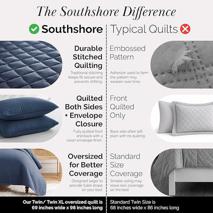 Southshore Fine Living, Inc. Oversized Twin Quilt Bedding Set, Microfiber Quilts, Summer Bedspread & Coverlet Sets, Pet Hair Resistant Bedding, Twin XL Quilt Set with 1 Pillow Sham, Dark Blue Quilt