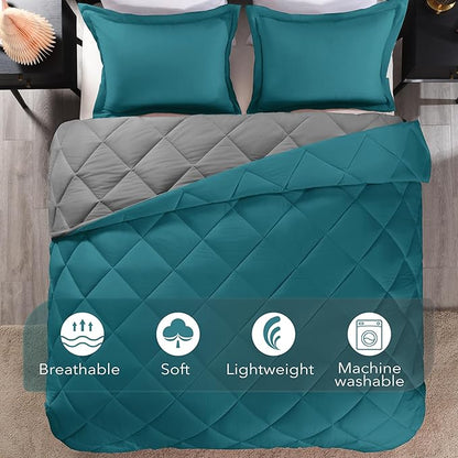 downluxe Queen Comforter Set - Ocean and Grey Queen Comforter, Soft Bedding Sets for All Seasons -3 Pieces - 1 Comforter (88"x92") and 2 Pillow Shams(20"x26")