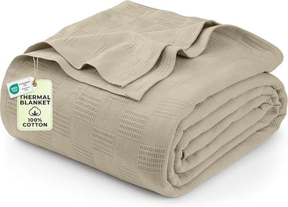 Utopia Bedding Khaki 100% Cotton Blanket [Queen Size - 90x90 Inch] Lightweight, Soft and Breathable Thermal Blanket for All Seasons