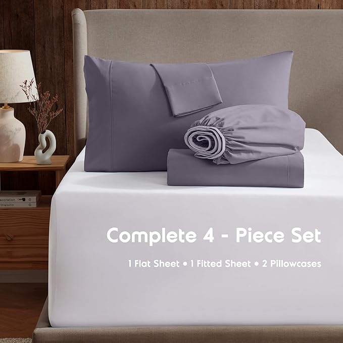 Nestl Short Queen Sheet Set - 1800 Ultra-Soft Microfiber - Double Brushed - Deep Pockets - Easy Fit - 4 Piece Set - Bed Sheets (Short Queen, Grayish Purple)