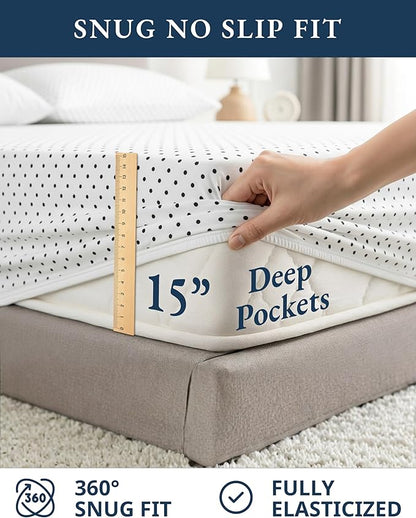 LANE LINEN 100% Organic Cotton Twin XL Sheets Set 3-Piece Pure Percale Bedsheets Bedding Breathable Fits Mattress Upto 15" Deep - Black Polka Dot