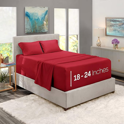 Nestl Full Size Sheet Set, 4 Piece Extra Deep Pocket (18-24 inches), Microfiber, Hotel Luxury, Soft, Breathable, Wrinkle-Free, Easy to Care, Burgundy Red