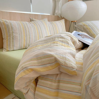EAVD Retro Striped Duvet Cover King Soft Washed Cotton Bedding Set with 2 Pillowcases Reversible Colorful Pinstriped Bedding Set Modern Farmhouse Geometric Duvet Cover with Zipper Closure