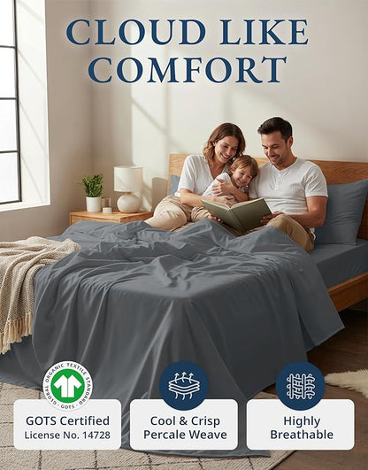 LANE LINEN 100% Organic Cotton California King Sheets Set, Fully Elasticized Reinforsed Seams in Fitted Pocket, Machine Washable All Season Cal King Sheet Deep Pocket Bedding-Charcoal