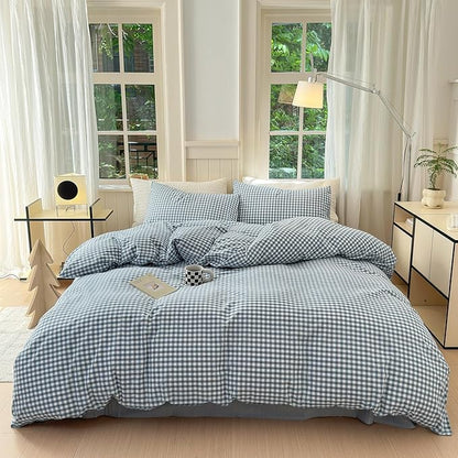 LifeTB Blue Gingham Duvet Cover Set Twin Size Soft 100% Washed Cotton Grid Duvet Cover Blue White Plaid Checkered Comforter Cover Breathable Farmhouse Gingham Bedding Set Twin