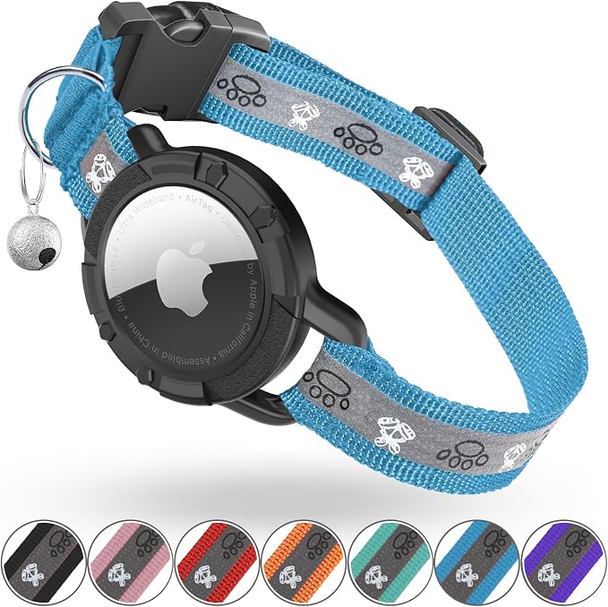 Reflective AirTag Cat Collar, Integrated Cat Collar with Air Tag Holder | Built in AirTag Holder, Adjustable 7-13in for Cats, Kittens and Puppies, Safety Elastic Band, Reflective for Night Walking