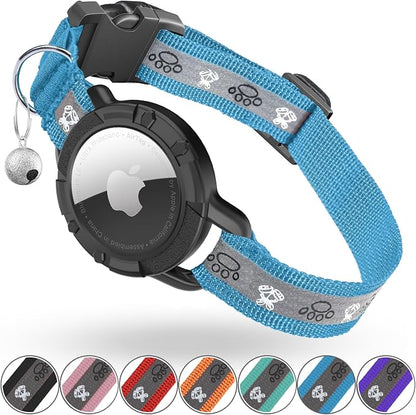 Reflective AirTag Cat Collar, Integrated Cat Collar with Air Tag Holder | Built in AirTag Holder, Adjustable 7-13in for Cats, Kittens and Puppies, Safety Elastic Band, Reflective for Night Walking