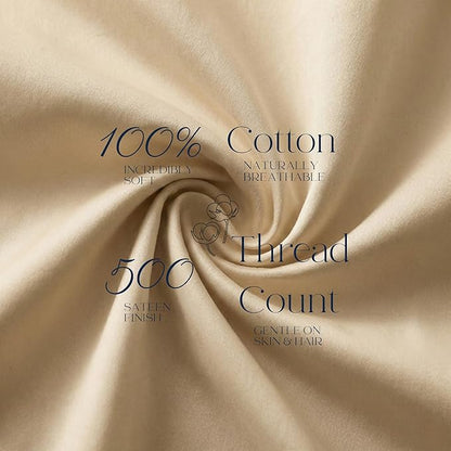 Beckham Hotel Collection Pillowcases King Size Set of 2, Cool Touch Cotton Sateen Fabric, 500TC, Silky Smooth & Soft, Open End, Sand