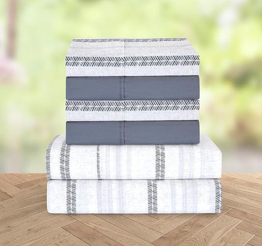 Elegant Comfort Softest and Coziest 6-Piece Sheet Set - 1500 Premium Hotel Quality Microfiber - Deep Pocket, Wrinkle Resistant 6-Piece Floral Bed Sheet Set, Queen, Traci Gray