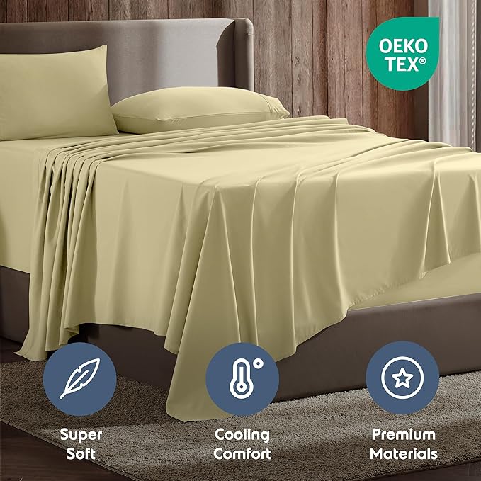 Nestl Split King Sheet Set - 1800 Ultra-Soft Microfiber Bed Sheets - Double Brushed - Deep Pockets - Easy Fit - 5 Piece Set - Bed Sheets & Pillowcases (Split King Size, Vanilla Yellow)