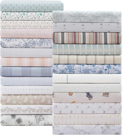 Tommy Bahama - King Sheet Set, Crisp & Cool Cotton Percale Bed Sheets, Deep Pockets, Bedding with Matching Fitted Sheet & Pillowcases (Line Palms Grey)